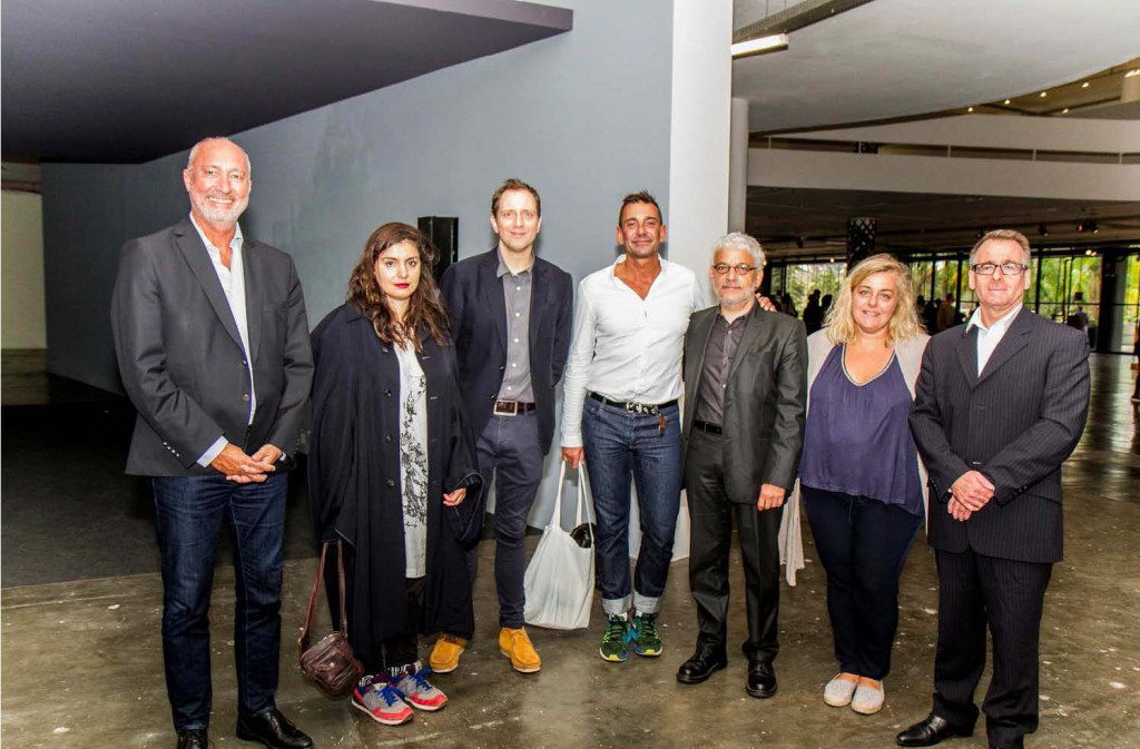 Standing with Rosa Barba, Jochen Volz, Artistic Director of the Biennale de Sao Paulo, Lorenzo Fusi, Artistic Director of PIAC, Jean-Charles Curau, secretary-general of FPP, and François Chantrait, Carole Laugier et Vincent Vatrican, members of the Council of Administration of FPP. Photo: Communications Department