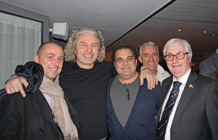 French rugby flanker Jean-François Tordo (second from left) and Beausoleil’s adjoint mayor, Gerard Destefanis