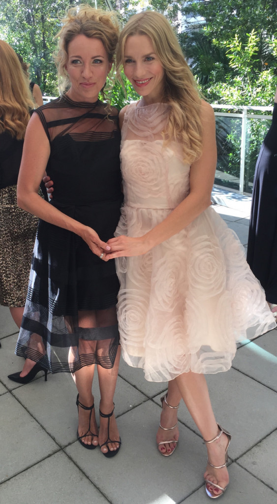 Actress Sanny van Heteren, left, with a pal eacch wearing an Isabell Kristensen design