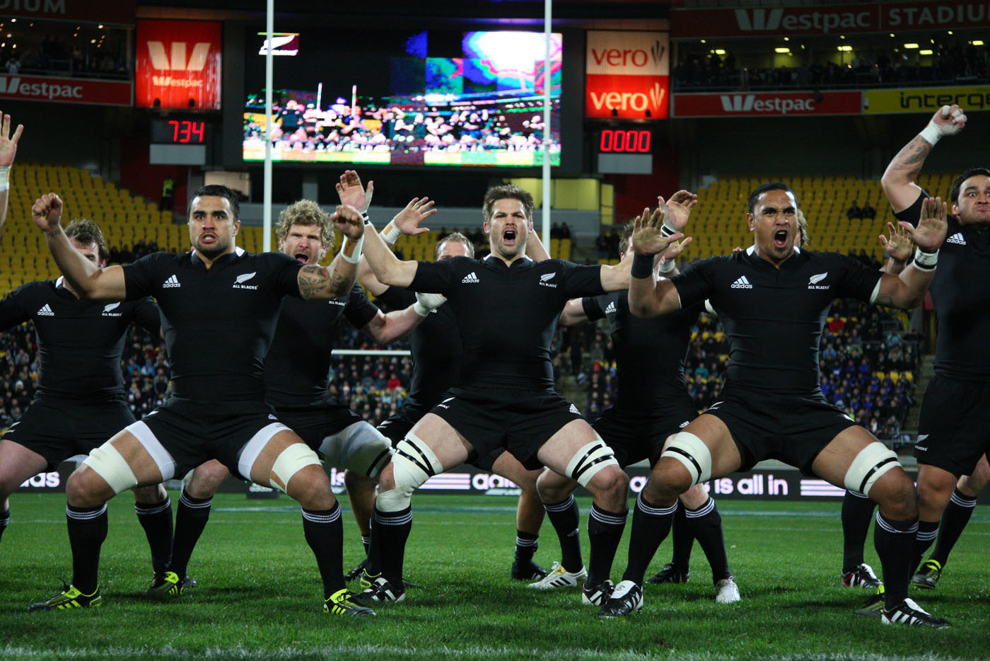 The All Blacks perform the haka in the new jersey before the All Black v South Africa test match at Westpac Stadium, Wellington, NZ. 30 July 201. Photo: Jo Caird/RugbyImages