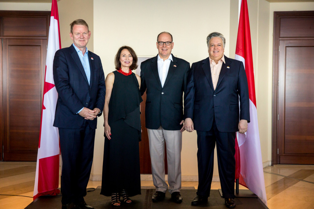 Graeme Clark, Minister Plenipotentiary of the Embassy of Canada in Paris, Canadian Club of Monaco President France Rioux, Prince Albert and Marc Devito, Honorary Consul of Canada in Monaco