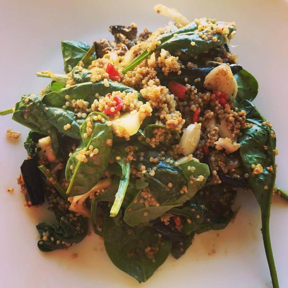 Detox lunch grilled aubergine miso salad with quinoa