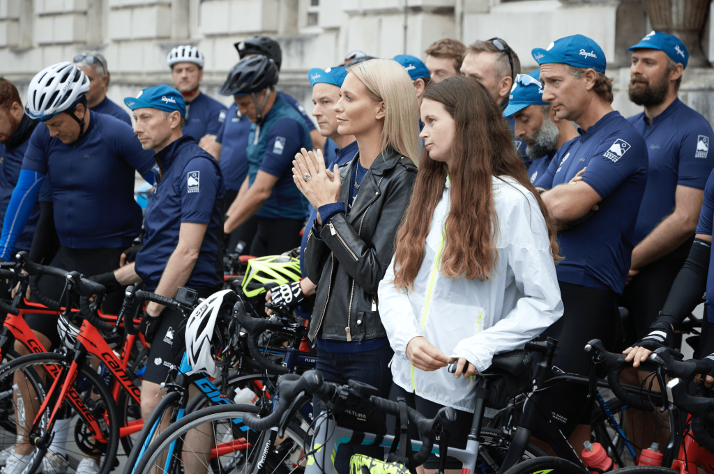 Poppy Develigne with the London to Monaco Charity Cyclists. Photo: BLUE Marine Foundation