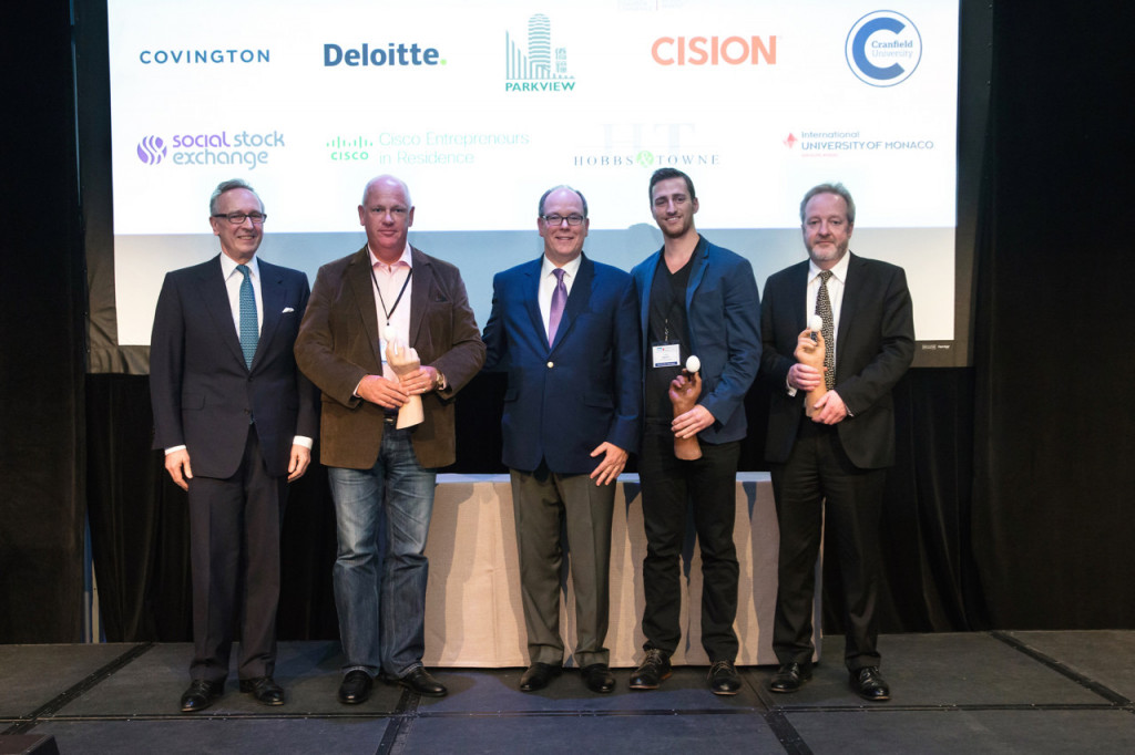 Mungo Park, Chairman of Innovator Capital, and Prince Albert with the 2017 CleanEquity® Monaco Award winners.