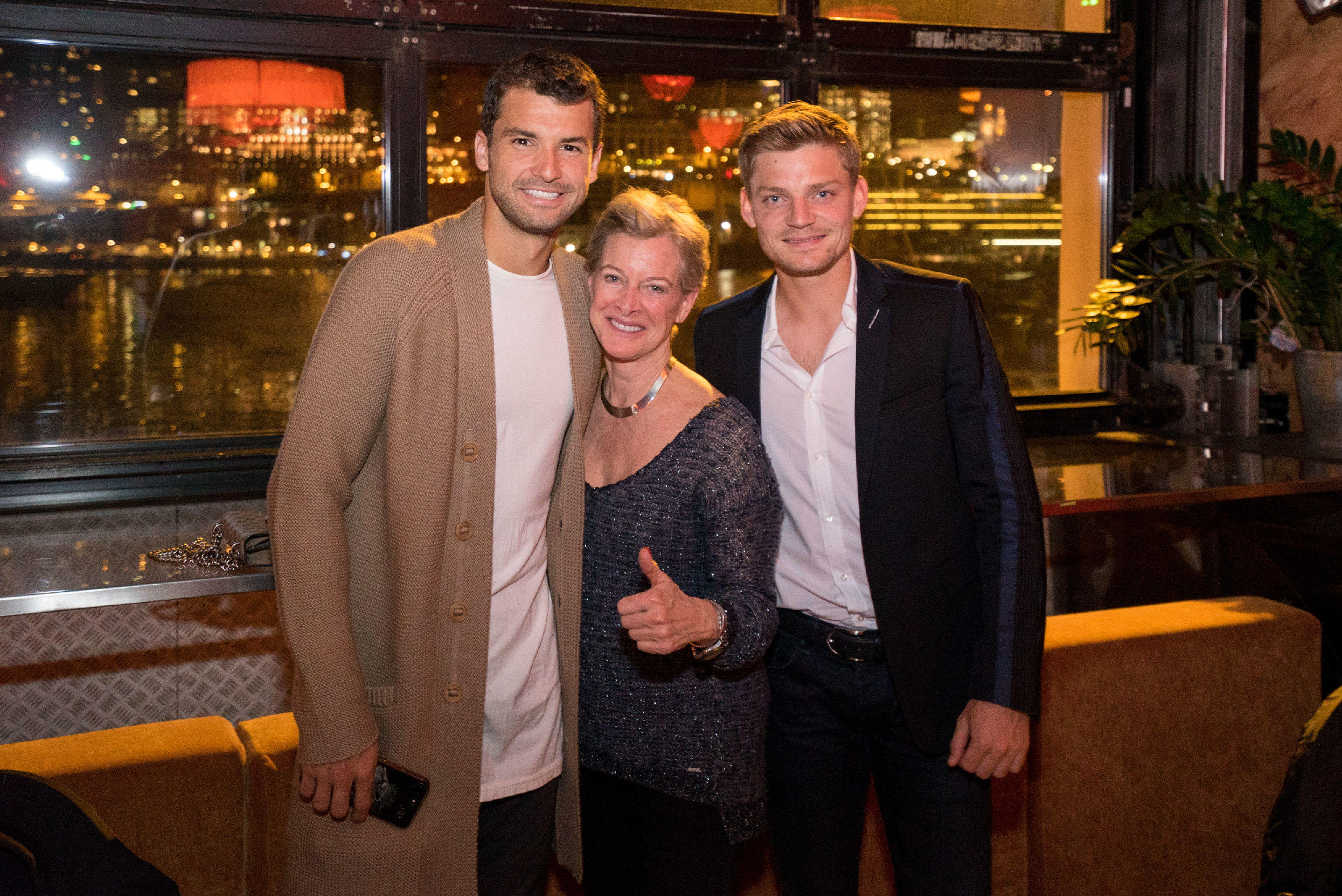 ATP players Grigor Dimitrov and David Goffin with Kate Powers. Photo: Riviera Organisation