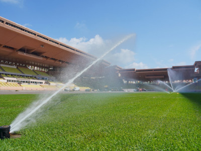 Stade Louis II pitch being watered