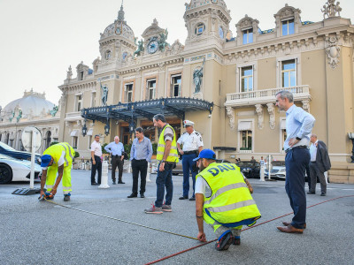 New road layout being set up in Casino Square in Monte Carlo.