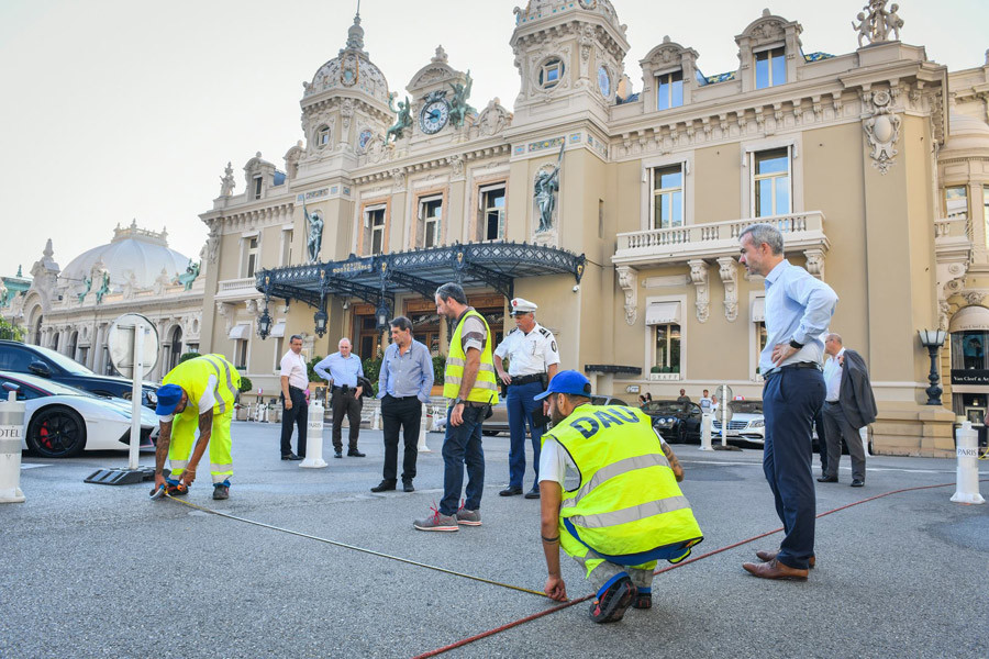 New road layout being set up in Casino Square in Monte Carlo.