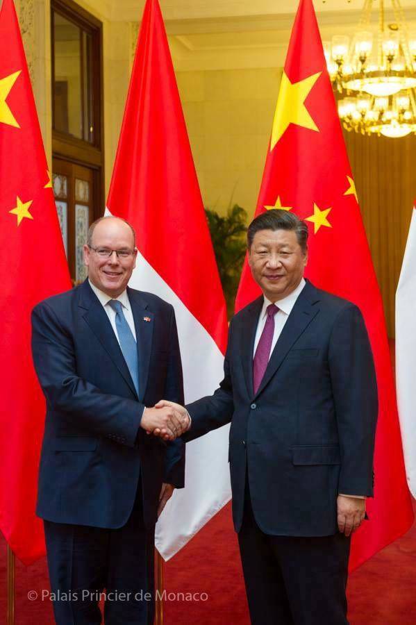 A picture of Prince Albert shaking hands with Chinese President Xi Jinping in September 2018