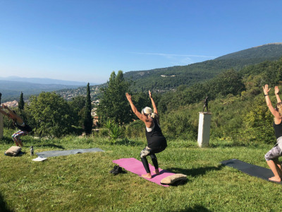 Yoga with a mountain view