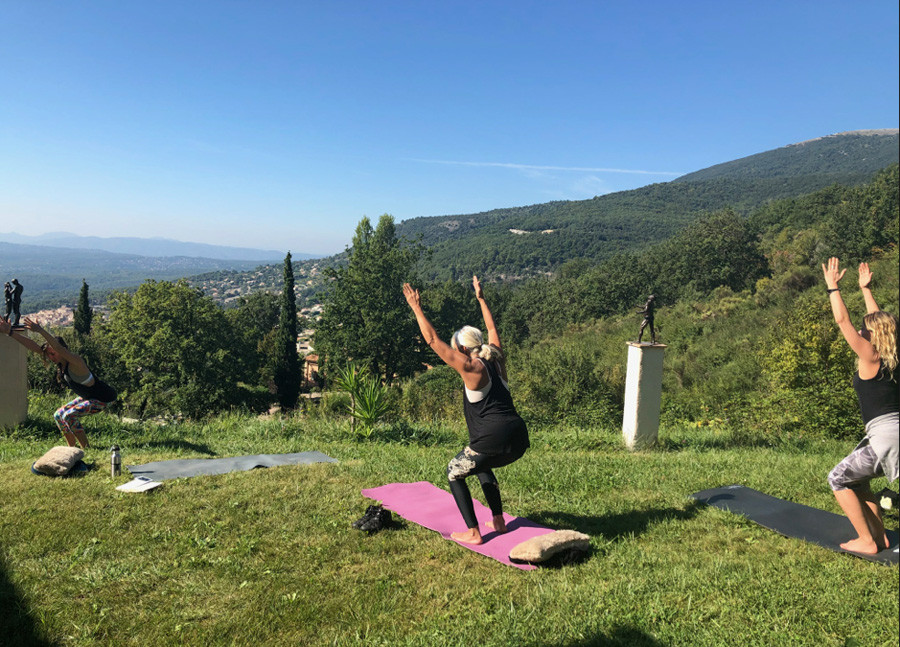 Yoga with a mountain view