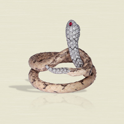 Photo: Jacob & Co Cerastes Collection Bracelet (0.56ct Marquise Rubies, 5.32ct Pave Set White Diamonds, Green Snake Skin)