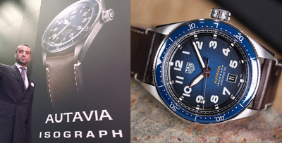 Photo: Antonio Cecere at TAG Heuer Baselworld with Autavia Isograph Chronograph