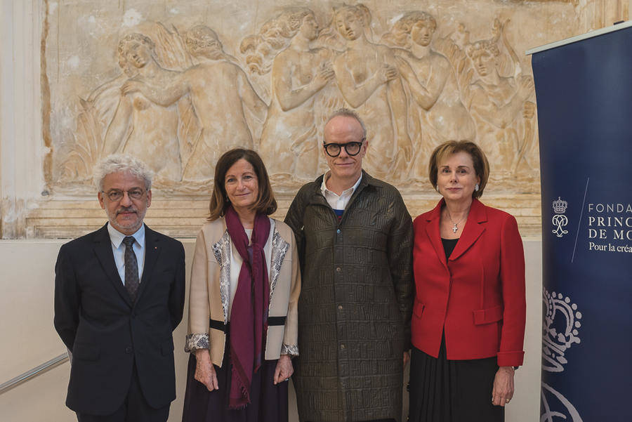Jean-Charles Curau, Secretary General of the Prince Pierre Foundation, Claudine Ripert-Landler, Cultural Advisor at the French Embassy in London and Director of the French Institute of the United Kingdom, Hans-Ulrich Obrist, HE Mrs. Evelyne Genta, Ambassador of Monaco in London. © Karina Decastro