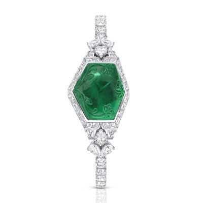Photo: Graff Carved Emerald Secret Watch (Emeralds 24.37 carats, Diamonds 23.38 carats)