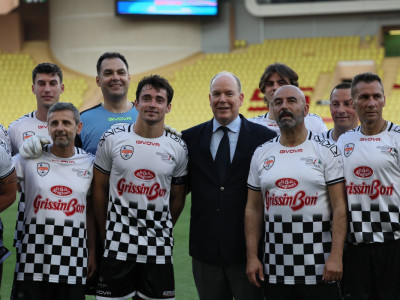 Charles Leclerc next to Prince Albert II prior to the World Stars Football Match