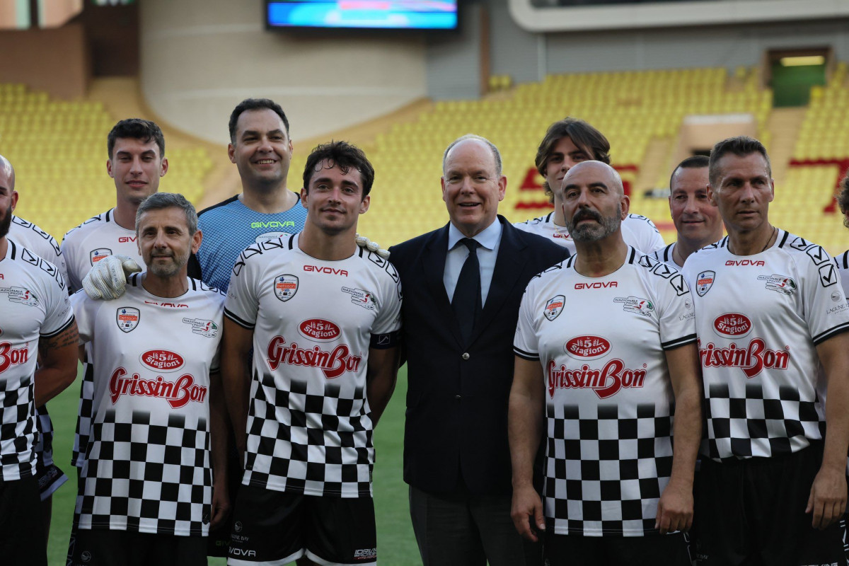 Charles Leclerc next to Prince Albert II prior to the World Stars Football Match