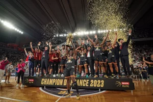 AS Monaco Basket celebrating winning the French Championship