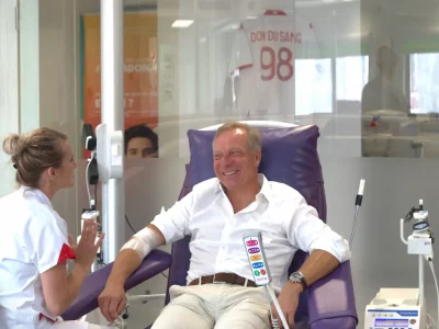 AS Monaco CEO Ben Lambrecht giving blood