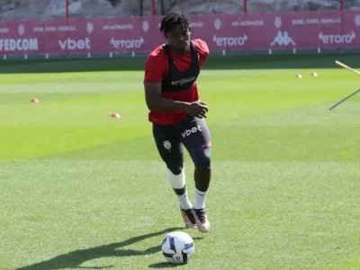 Breel Embolo in training at AS Monaco's Performance Centre in La Turbie