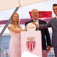 Ekaterina Rybolovleva, Prince Albert II and Juan Sartori at the inauguration of AS Monaco's Performance Centre