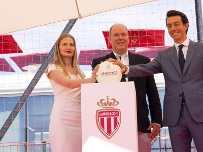 Ekaterina Rybolovleva, Prince Albert II and Juan Sartori at the inauguration of AS Monaco's Performance Centre