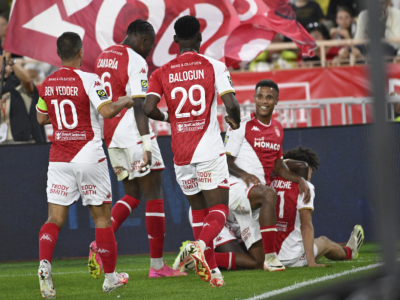 AS Monaco players celebrate against Olympique de Marseille