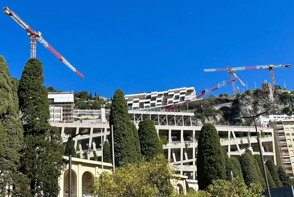 Construction works are a regular feature in Monaco. This picture shows new building projects and cranes.