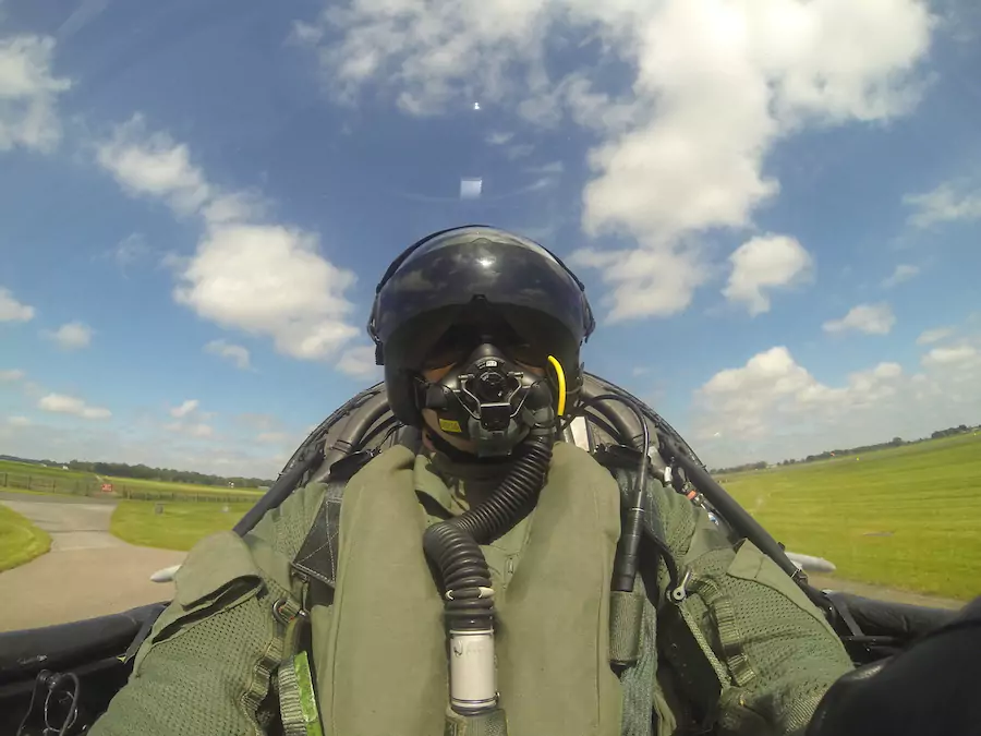 Nathan Jones serving in the UK military and flying a fighter jet