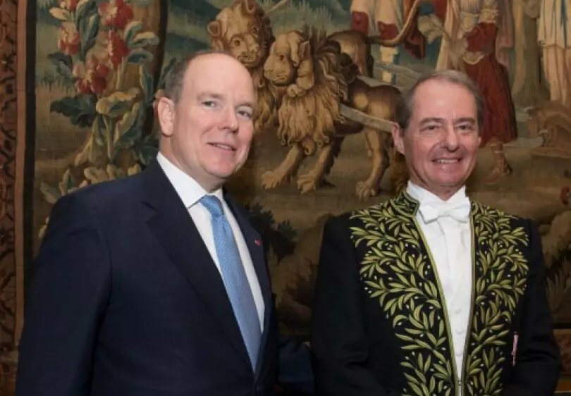 Prince Albert II of Monaco with Pierre-André Chiappori during his induction into the Academy of Moral and Political Sciences in January 2019.