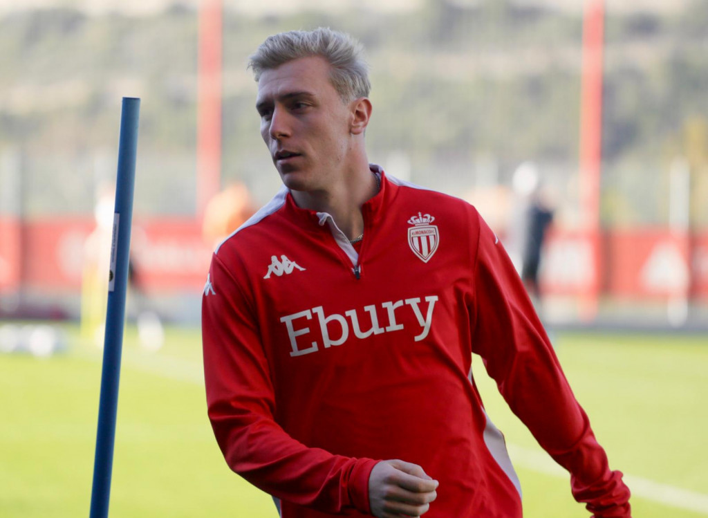 Mika Biereth in his first AS Monaco training session at the club's Performance Centre in La Turbie