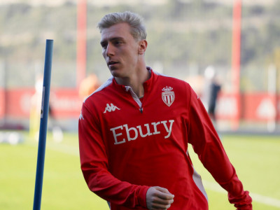 Mika Biereth in his first AS Monaco training session at the club's Performance Centre in La Turbie