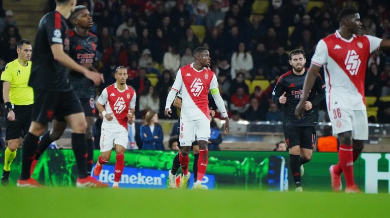 Zakaria on the pitch at the Stade Louis II as Monaco take on Benfica in the Champions League