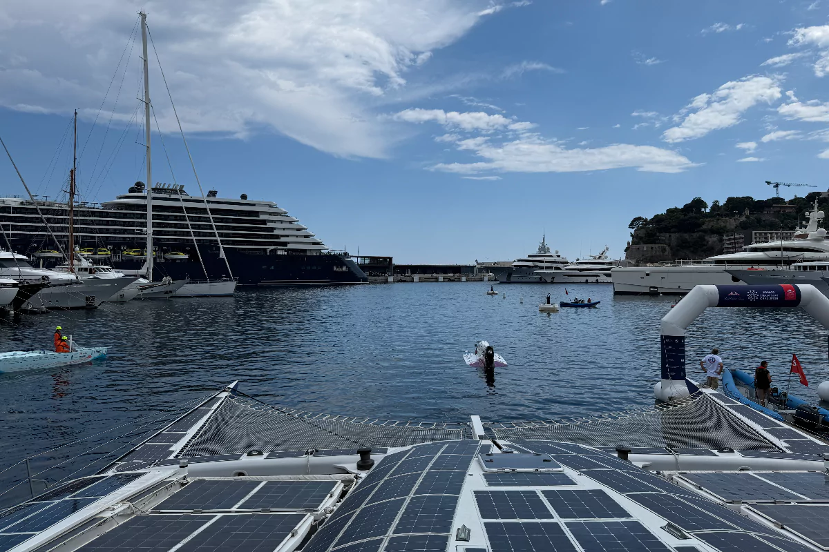 Solar panels on top of the Energy observer, photo by Monaco Life.