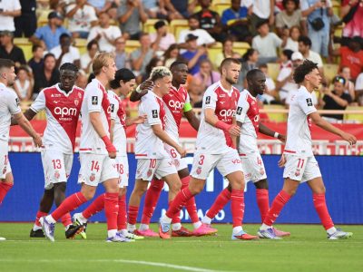 Eric Dier and his Monaco teammates celebrate ASM's second goal against Le Havre at the Stade Louis II
