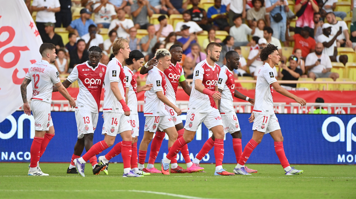 Eric Dier and his Monaco teammates celebrate ASM's second goal against Le Havre at the Stade Louis II