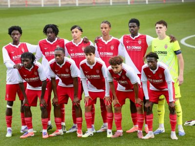 AS Monaco's Groupe Élite huddle for their team photo in La Turbie