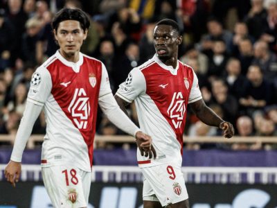 Folarin Balogun and Takumi Minamino look on during Monaco's win over Galatasaray