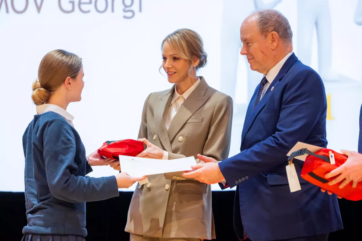 Prince Albert and Princess Charlene present first aid diplomas at Monaco Red Cross Ceremony