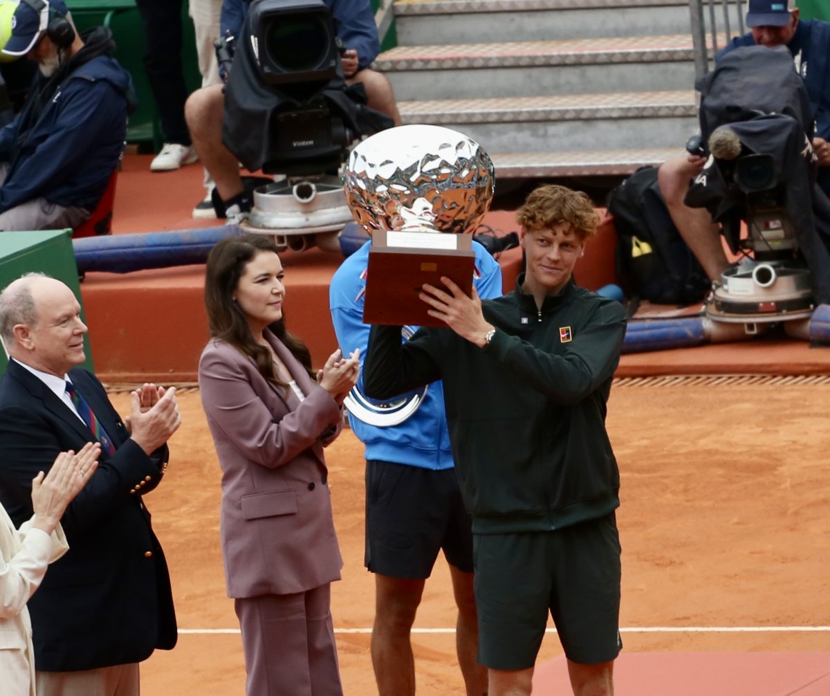 Sinner holds the Monte-Carlo Masters trophy aloft
