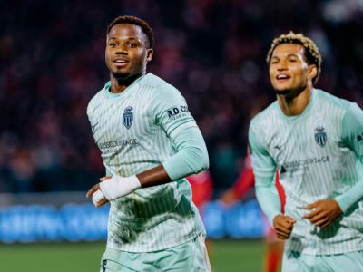 Ansu Fati celebates his first goal of the season for Monaco in Bulgaria