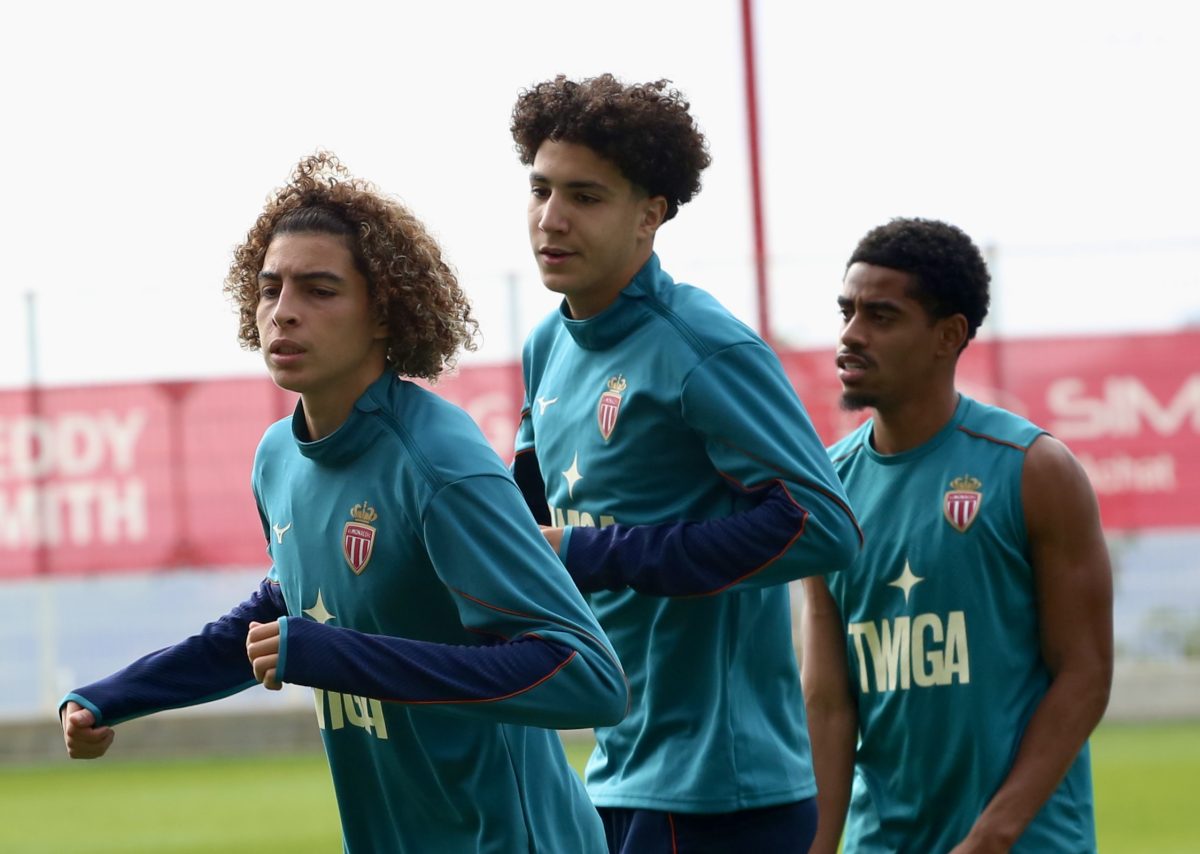 Three Monaco academy products, Soubeir, Benzahra, and Touré, in training with the first-team on a cloudy day in La Turbie